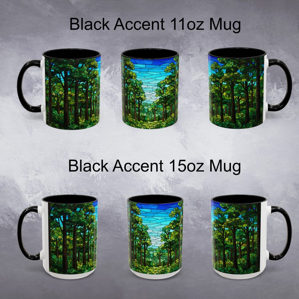 Stained Glass Forest Landscape Ceramic Mug, 11oz 15oz Accent Mug, Nature Coffee Cup, Gift for Hiker, Camper, Dishwasher Microwave Safe - Image 5