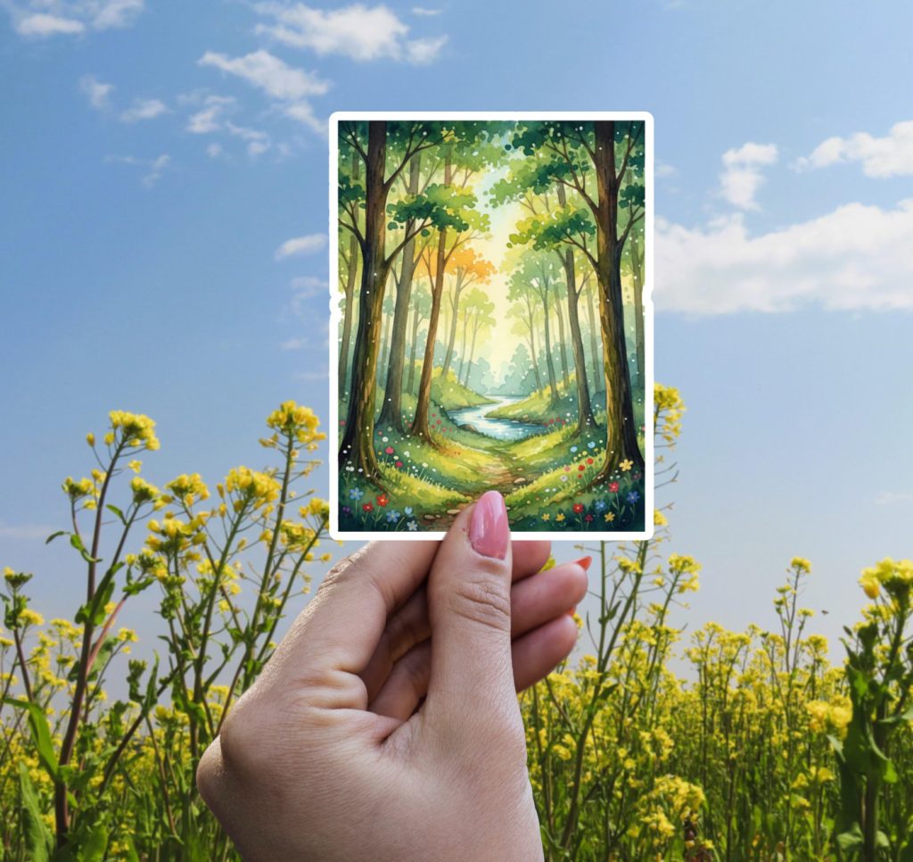 Watercolor Forest Sticker, Vinyl Sticker, Waterproof, Kiss-Cut, Satin Finish, Vibrant Colors, Gift For Girlfriend, Laptop, Journal, Planner - Image 3