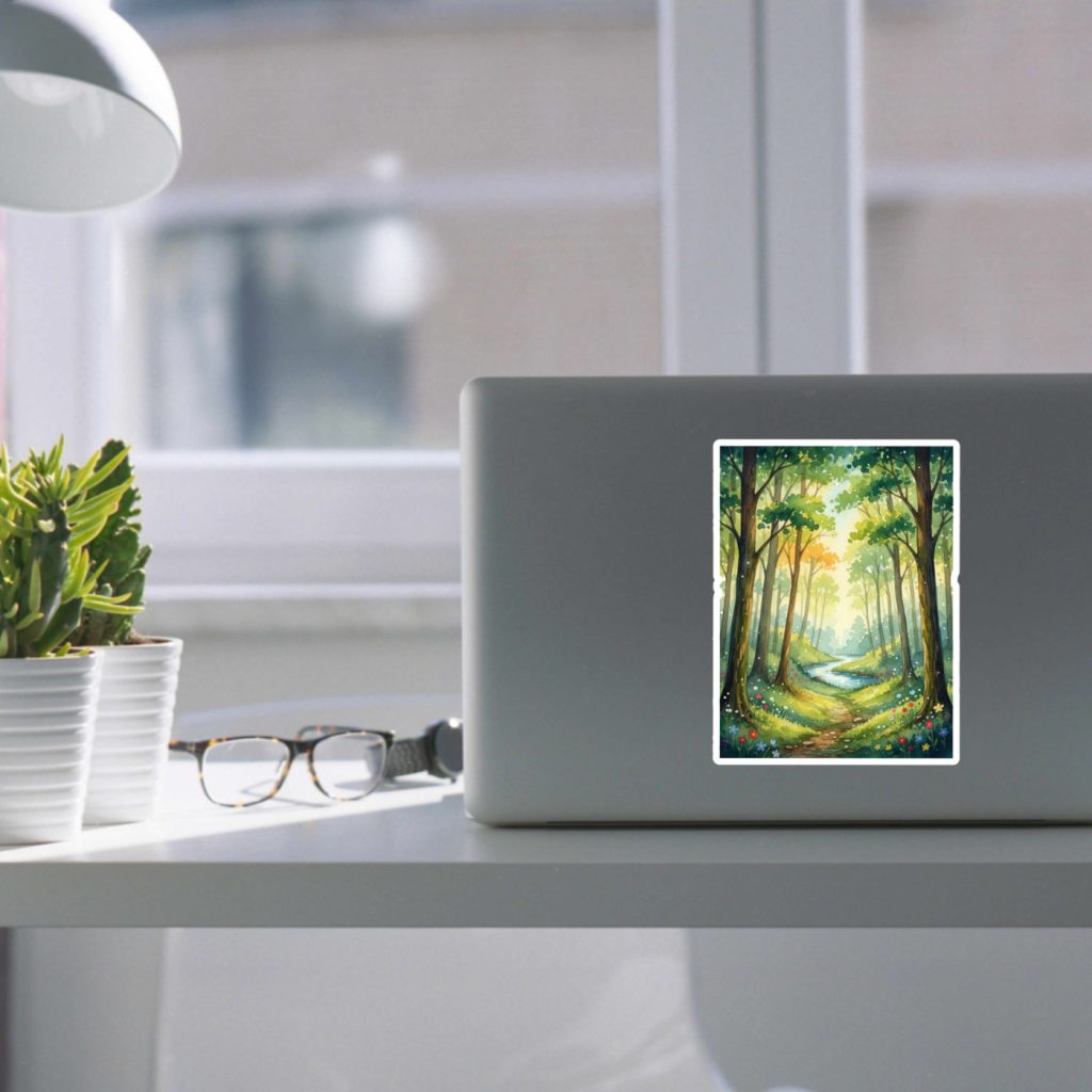 Watercolor Forest Sticker, Vinyl Sticker, Waterproof, Kiss-Cut, Satin Finish, Vibrant Colors, Gift For Girlfriend, Laptop, Journal, Planner - Image 2