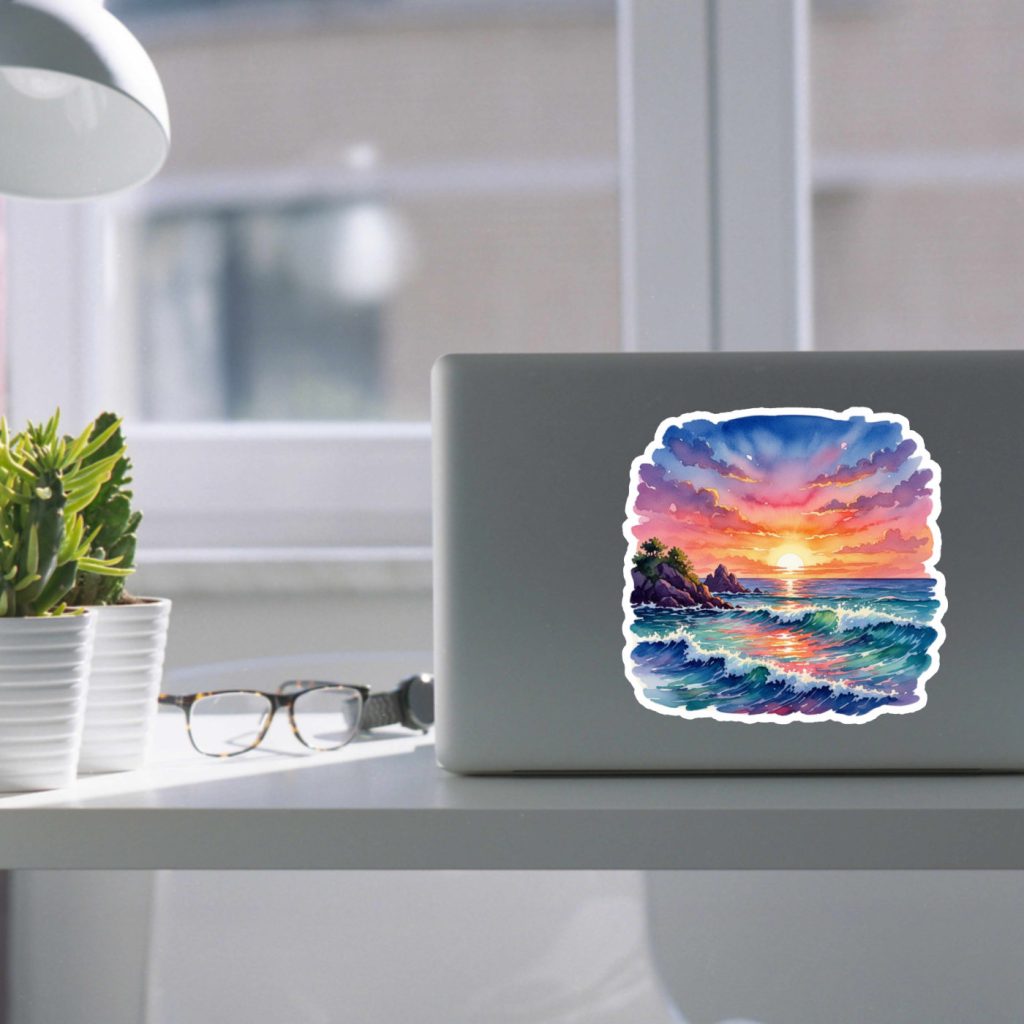 Watercolor Ocean Sticker, Vinyl Sticker, Waterproof, Kiss-Cut, Satin Finish, Gift For Her, Laptop, Journal, Planner, Beach Decal - Image 2