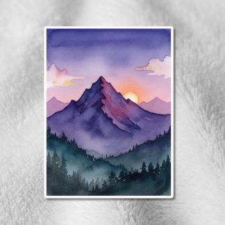 Watercolor mountain sticker with vibrant colors and satin finish. Waterproof vinyl design makes a thoughtful gift for wives and nature lovers.