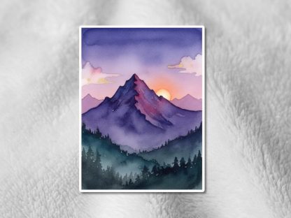 Watercolor mountain sticker with vibrant colors and satin finish. Waterproof vinyl design makes a thoughtful gift for wives and nature lovers.