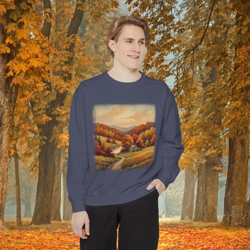 Vintage Style Fall Sweatshirt, Autumn Scene Artwork, Nature Lover Gift, Cotton Blend, Pre-Shrunk, Classic Fit, Cozy Seasonal Apparel - Image 3
