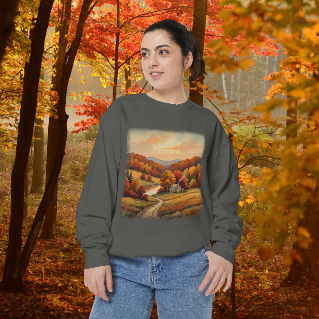 Vintage Style Fall Sweatshirt, Autumn Scene Artwork, Nature Lover Gift, Cotton Blend, Pre-Shrunk, Classic Fit, Cozy Seasonal Apparel - Image 4