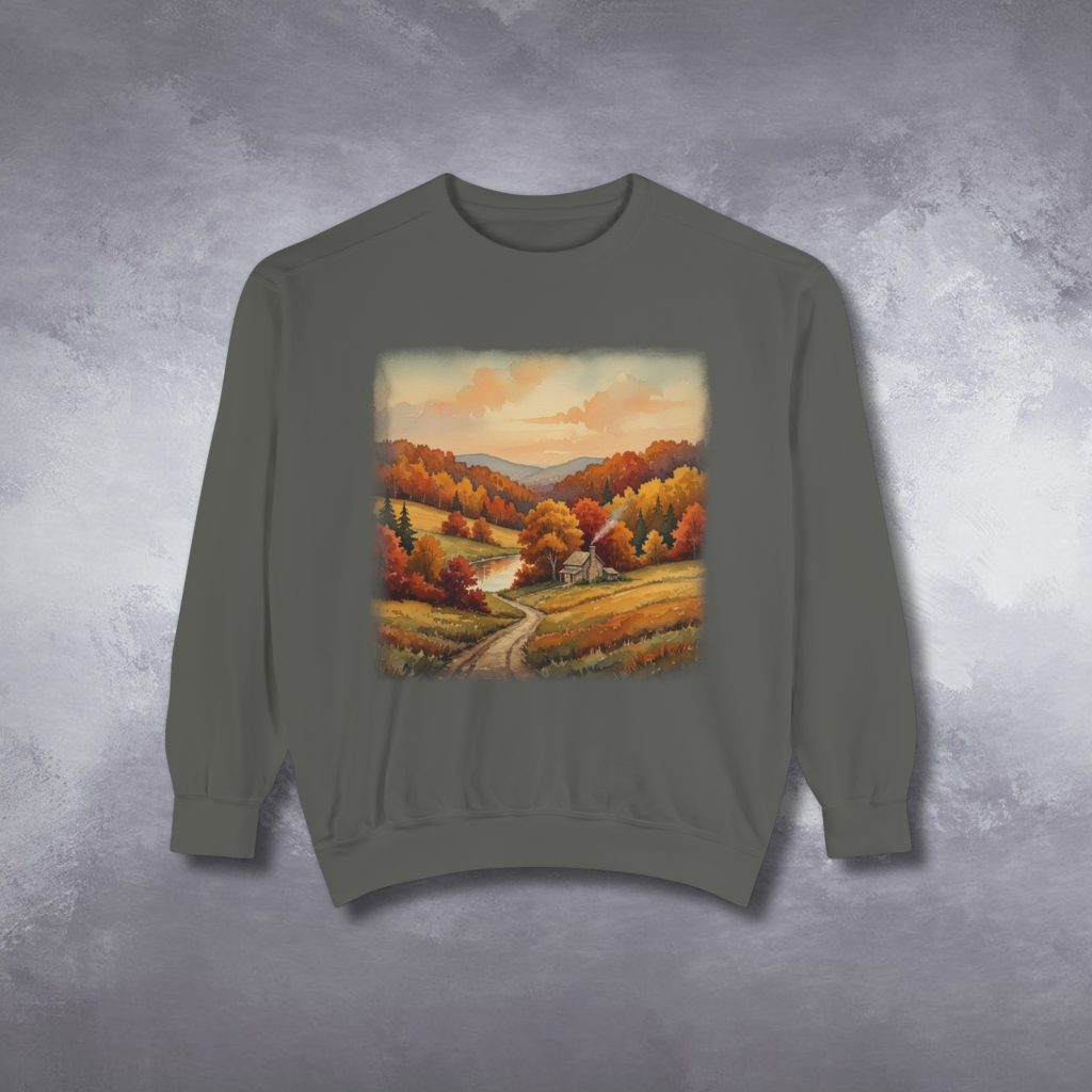 Vintage Style Fall Sweatshirt, Autumn Scene Artwork, Nature Lover Gift, Cotton Blend, Pre-Shrunk, Classic Fit, Cozy Seasonal Apparel - Image 8