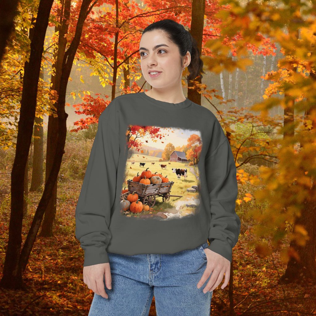 Vintage Style Farm Art Sweatshirt, Nature Lover Gift, Cotton Blend, Pre-Shrunk, Classic Fit, Rustic Country Scene, Cozy Fall Apparel - Image 3