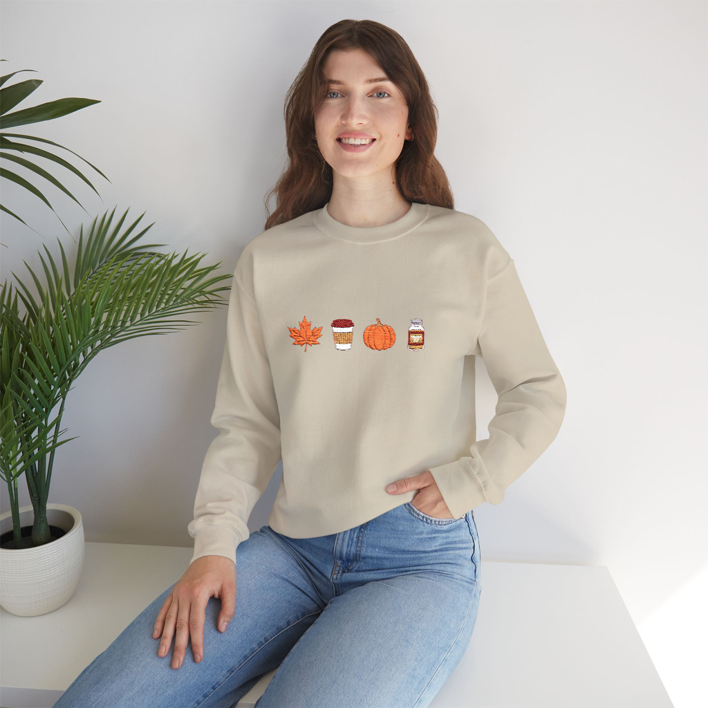 Embroidered Fall Leaves Sweatshirt, Autumn Orange and Red, Nature Lover Gift, Cotton Blend, Pre-Shrunk, Crewneck, Cozy Fall Apparel - Image 9