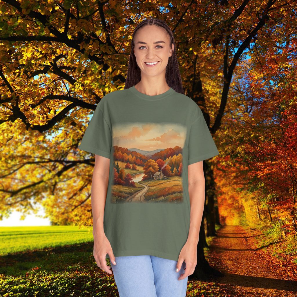 Fall Art Vintage Style T-Shirt, Country Autumn Scene Tee, Comfort Colors, Relaxed Fit, Pre-shrunk Cotton, Nature Gift for Her - Image 2