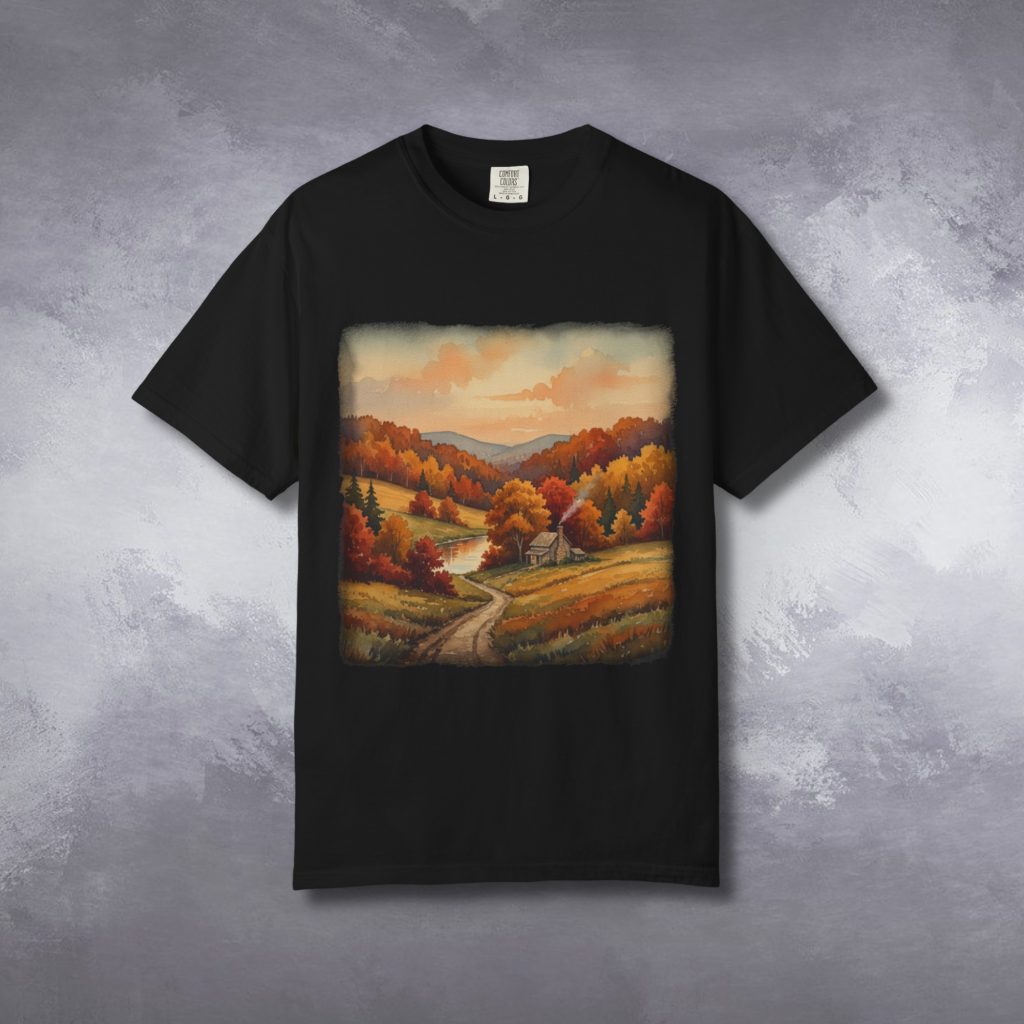 Fall Art Vintage Style T-Shirt, Country Autumn Scene Tee, Comfort Colors, Relaxed Fit, Pre-shrunk Cotton, Nature Gift for Her - Image 8