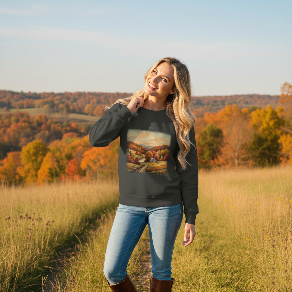 Vintage Style Fall Sweatshirt, Autumn Scene Artwork, Nature Lover Gift, Cotton Blend, Pre-Shrunk, Classic Fit, Cozy Seasonal Apparel - Image 2