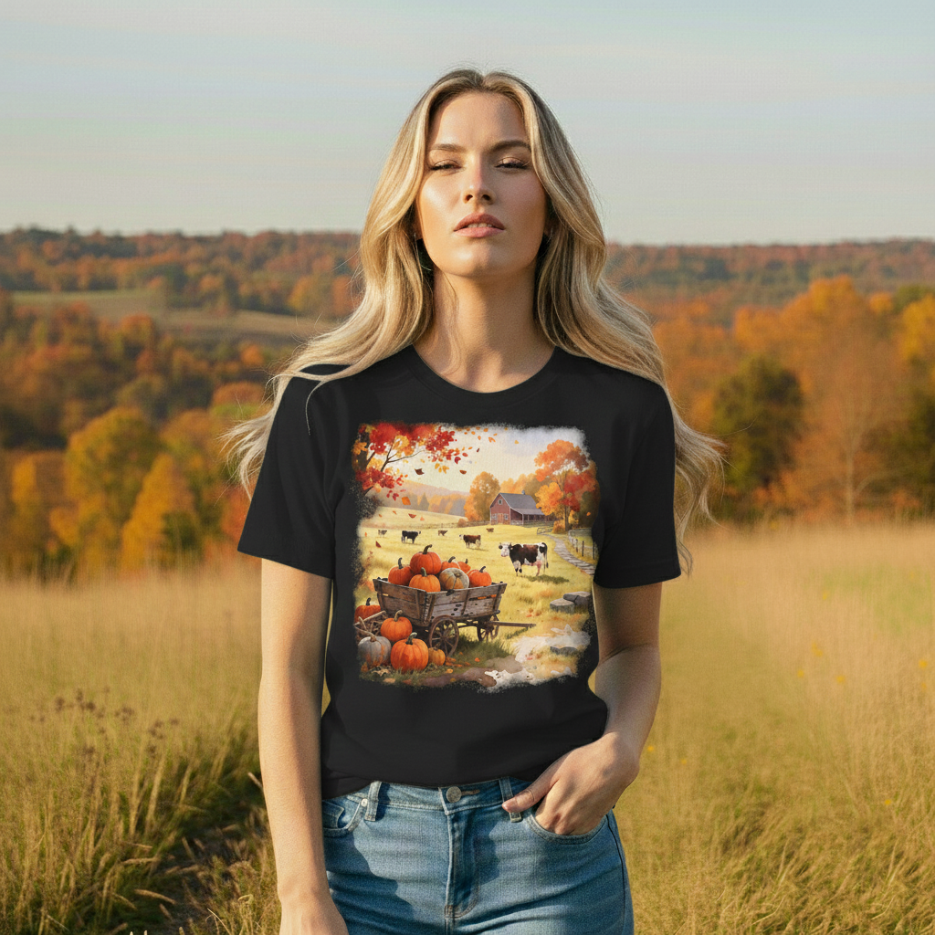 Farm Art Vintage Style T-Shirt, Fall Country Scene Tee, Comfort Colors, Relaxed Fit, Pre-shrunk Cotton, Nature Gift for Women - Image 2