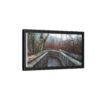 Framed canvas wall art of a wooden boardwalk curving through a misty, leafless forest with bare trees, creating a serene, introspective atmosphere.