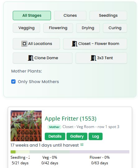 Gallery image 4 for "New “Mother Plant” Filter Makes Tracking Your Garden Even Easier" on PLnTrk PLnTrk: Gallery image 4 for "New “Mother Plant” Filter Makes Tracking Your Garden Even Easier" – cannabis tracking