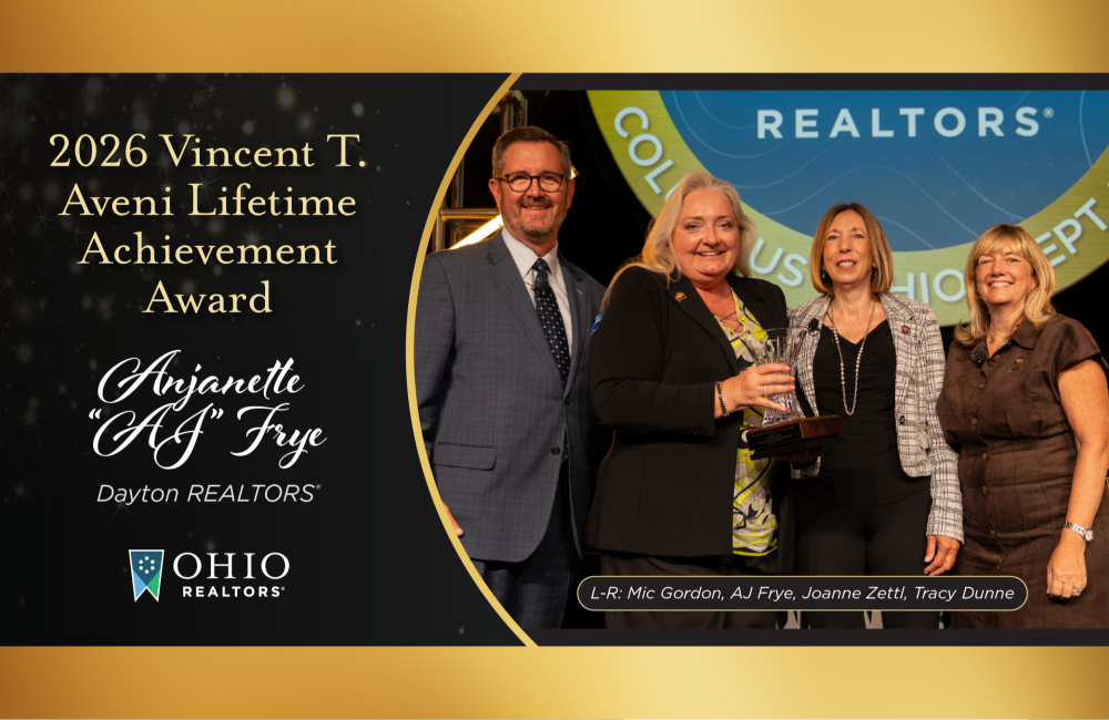 AJ Frye receives Ohio REALTORS<sup>®</sup> 2026 Vincent T. Aveni Lifetime Achievement Award