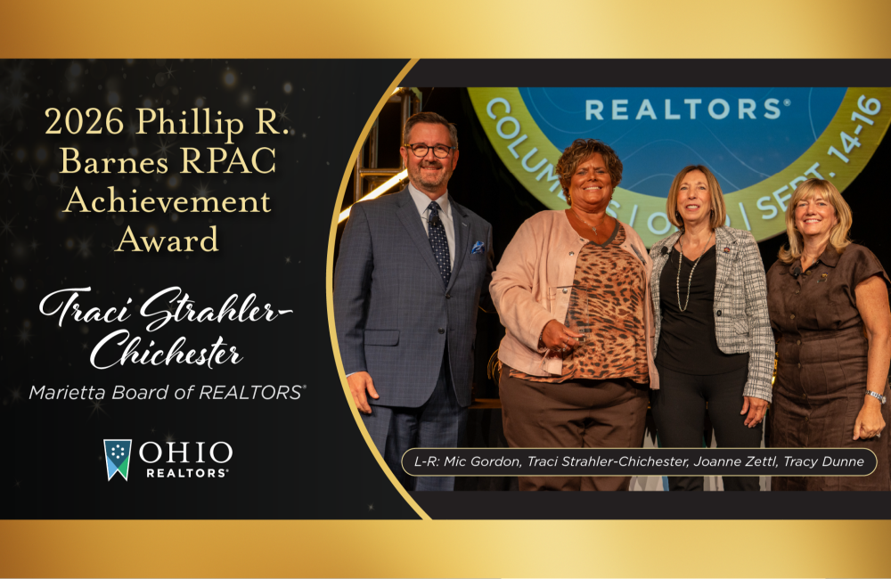 Traci Strahler-Chichester receives Ohio REALTORS<sup>®</sup> 2026 Phillip R. Barnes RPAC Achievement Award