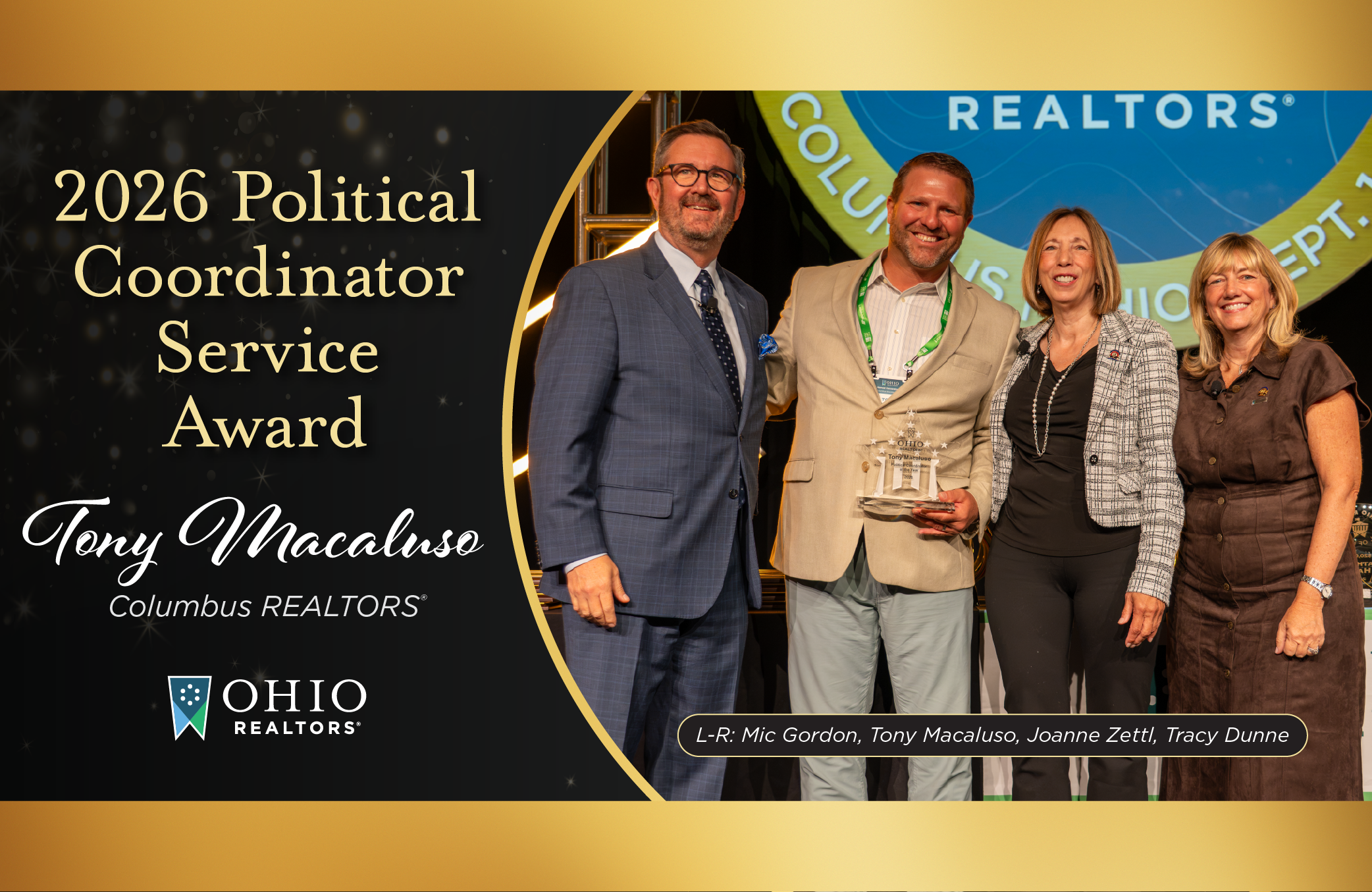 Tony Macaluso Receives Ohio REALTORS<sup>®</sup> 2026 Political Coordinator Service Award