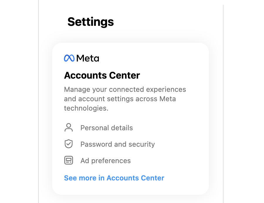 Meta Account Center Screenshot