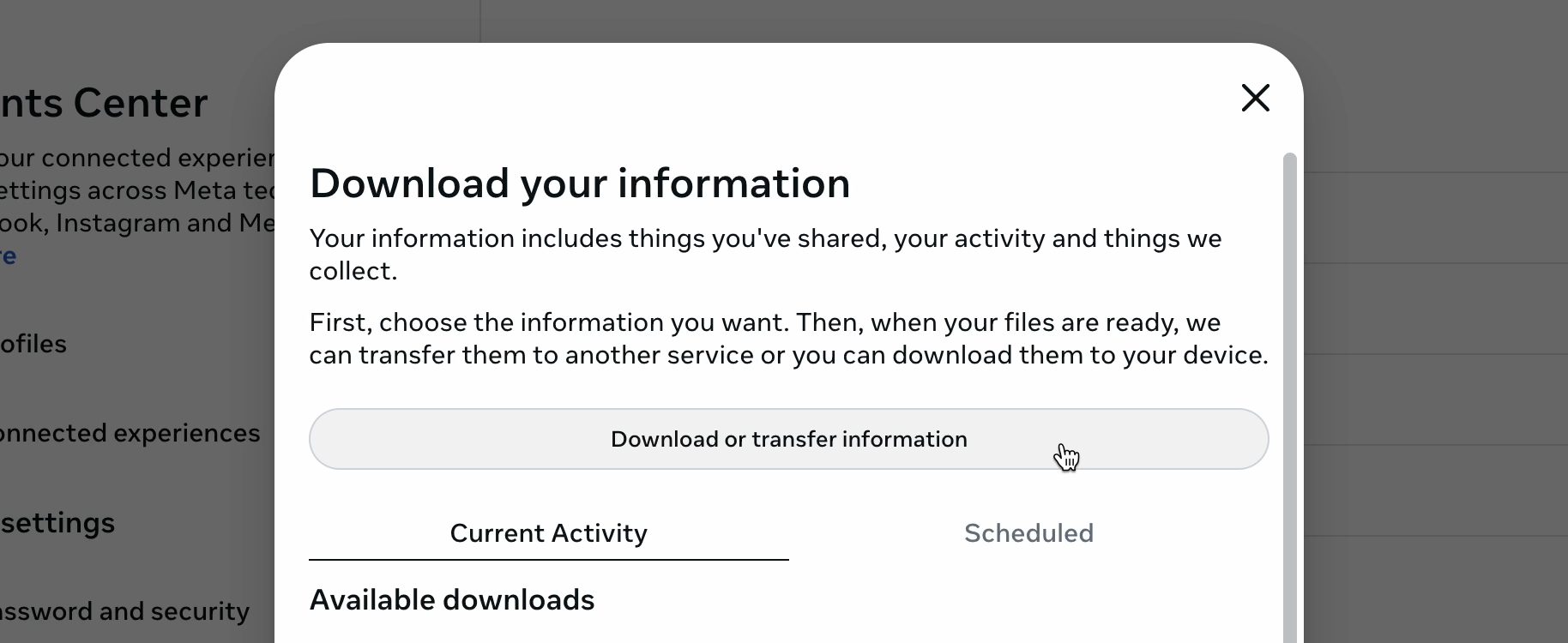 Download or Transfer Information Screenshot