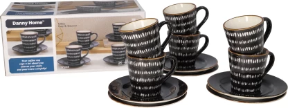 Danny Home Pack of 12 Ceramic  (Black, White, Cup and Saucer Set)
