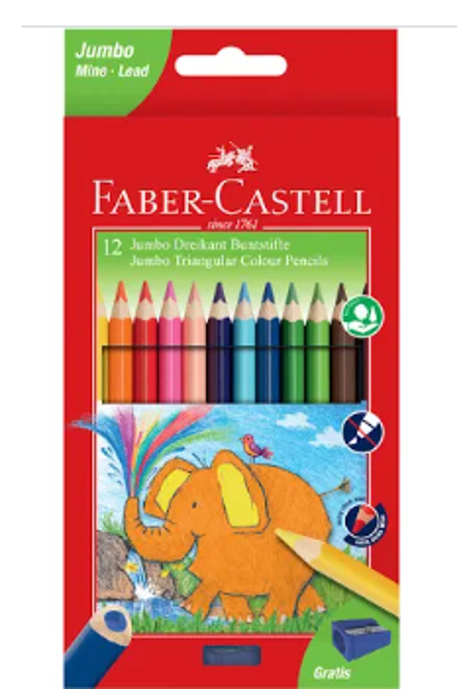 Faber-Castell Junior Triangular Colouring Pencils – 12 Pack with Sharpener