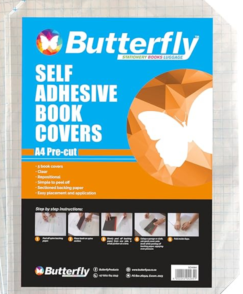 A4 Clear Self-Adhesive Pre-Cut Book Covers – 70 Micron, 5 Pack