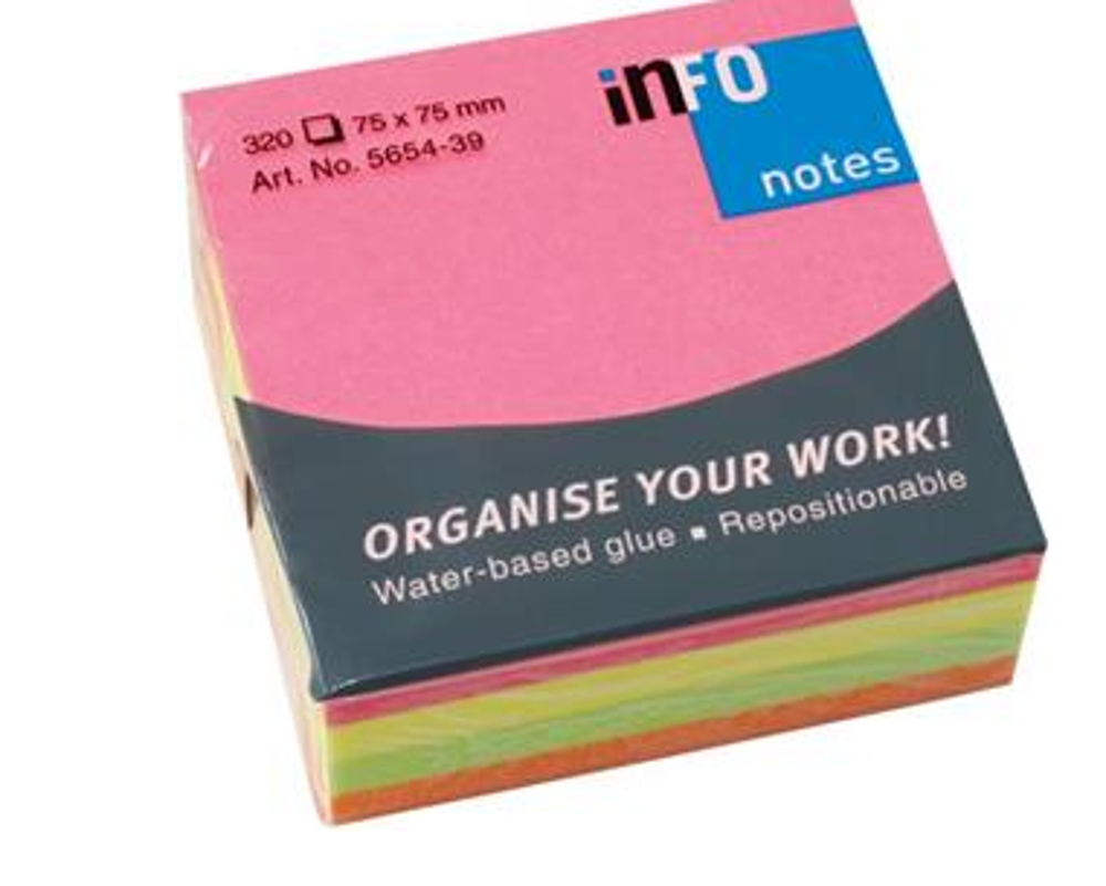 Info Notes Bright Sticky Notes Cube – 75 x 75mm