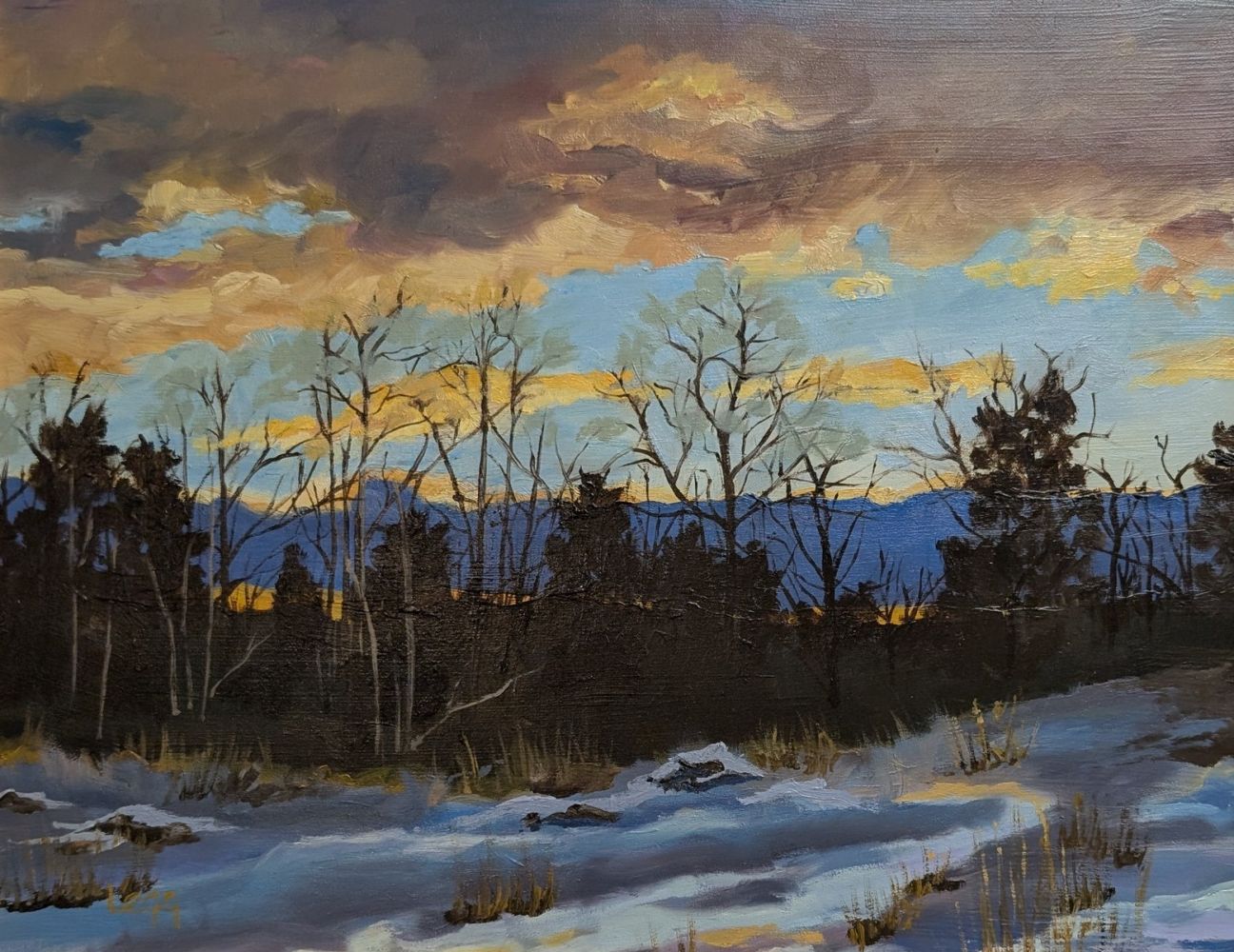 Debra Legg; January Sunset; Oil; Winner of the Blick Art Materials Award for Excellence in any Medium