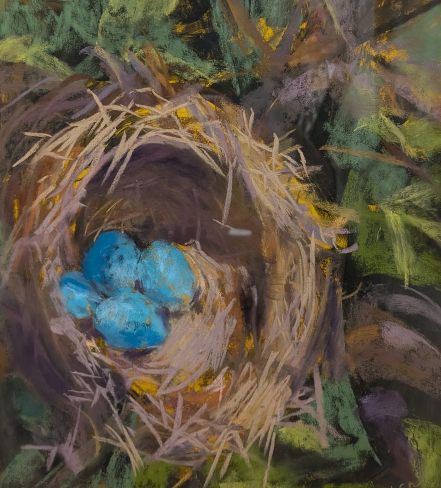 Barbara Naeser; The Blue Clutch; Soft Pastel; Winner of the 2027 NSAA Associate Membership Award for an Outstanding Artwork in any Medium