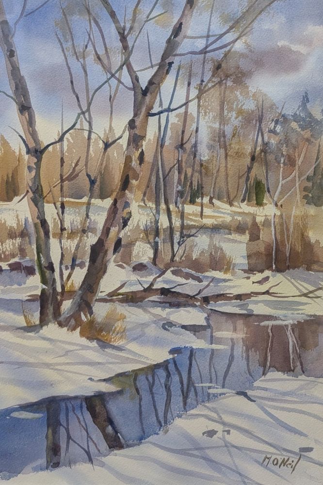 Michele O'Neil, Winter Stream Reflections; Watercolor; Winner of the Robert B. Donnelly Jr., MD Memorial Award for Excellence in Watercolor