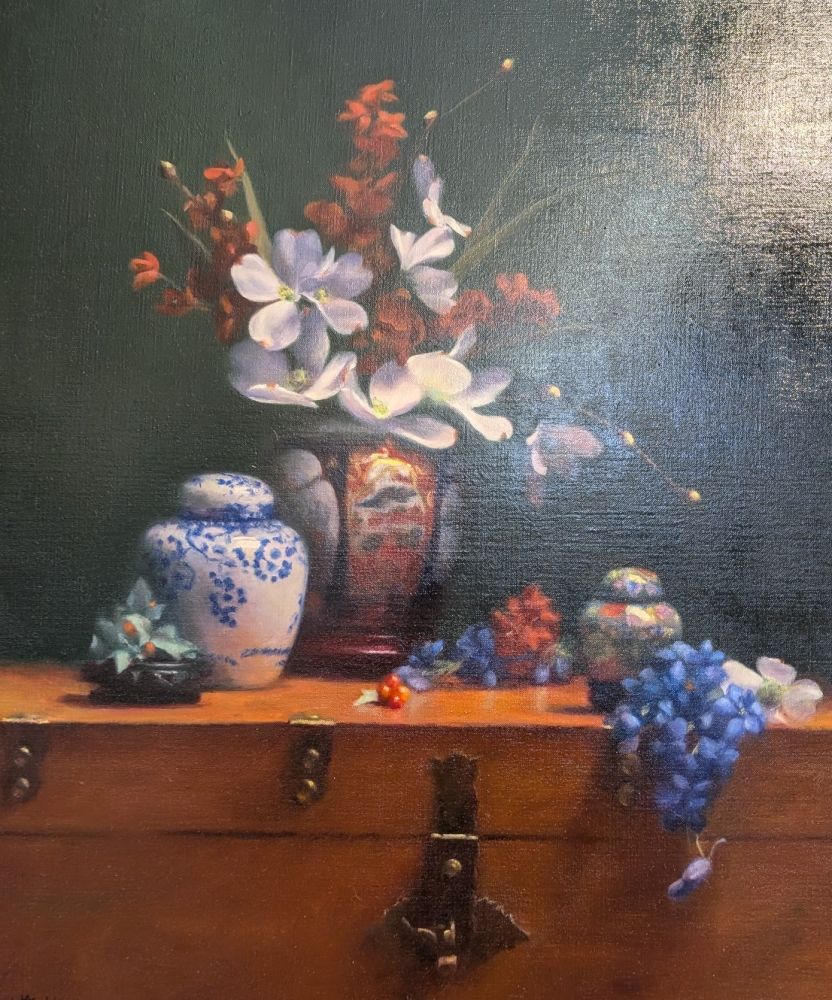 Lynn Mehlman; Trio of Ginger Jars; Oil on Linen; Winner of the BankGloucester Award for Excellence in any Medium