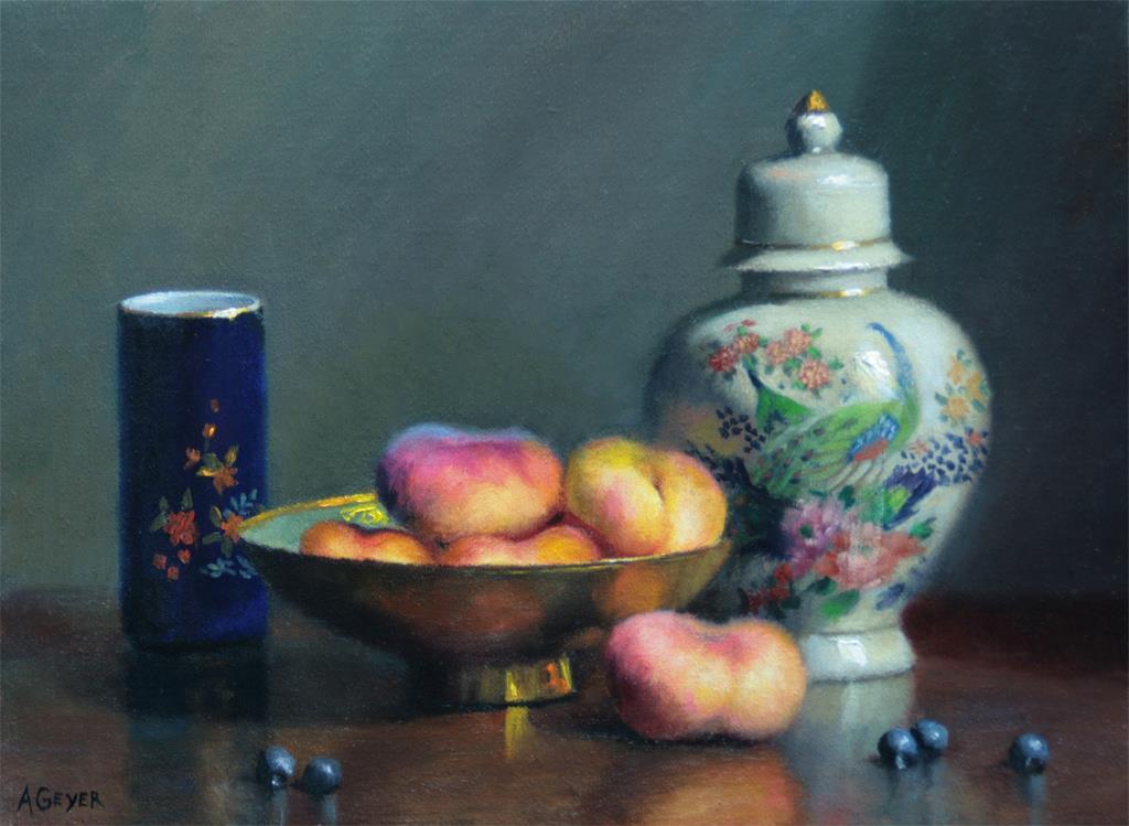 Alberta Geyer | Saturn Peaches and Blueberries | Oil | Winner of the O'Connell Family Memorial Award for Excellence in Traditional Painting