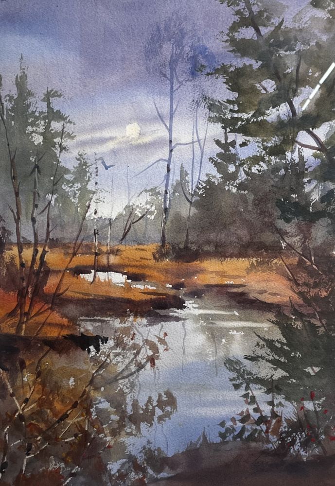Michele O'Neil | Moonlight Marsh | Watercolor | Winner of the Mary Bryan Memorial Award and Medal for Excellence in Watercolor