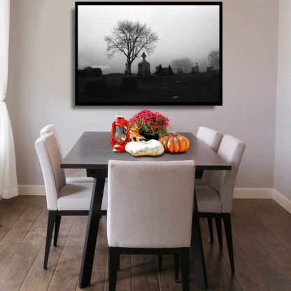 Creepy Foggy Graveyard POSTER | Archival Paper Black and White Goth Horror Wall Art Print - Image 3