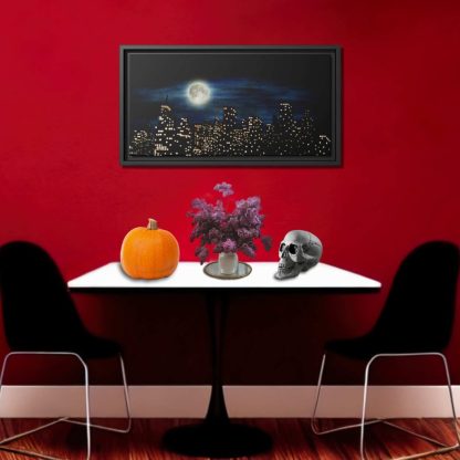 Full Moon Over City CANVAS  | Framed Gothic City Skyline Print Painting - Image 4