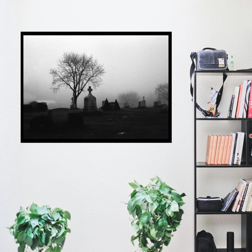 Cemetery Print, Halloween Art Print, Horror Gift, Creepy Poster, Dark And Moody Landscape, Black And White, Cemetery Wall Art - Image 4