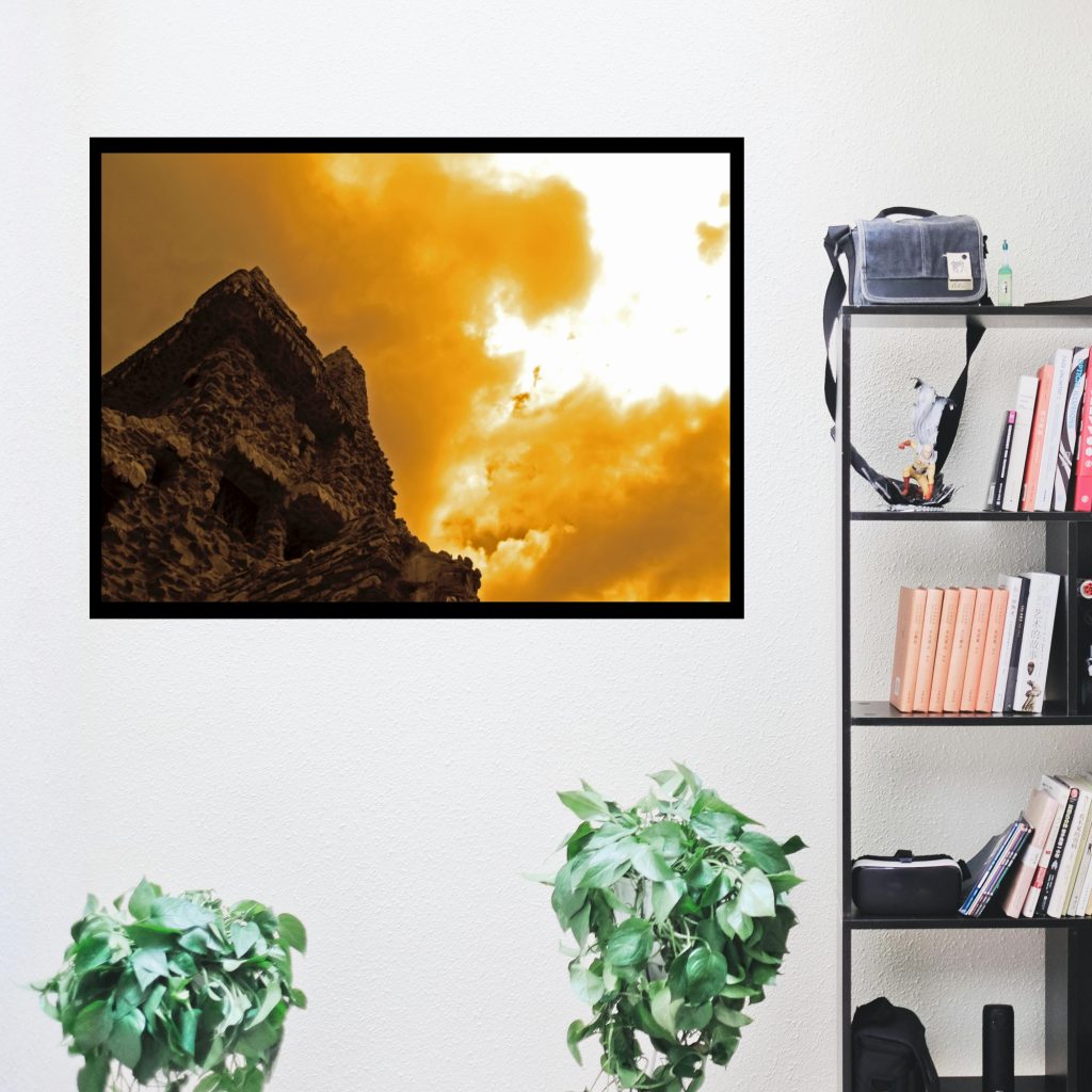 Creepy Landscape Dark Art Print, Goth Wall Art, Gothic Castle Golden Sky, Creepy Poster, Goth Gift, Living Room, Gothic Art - Image 4