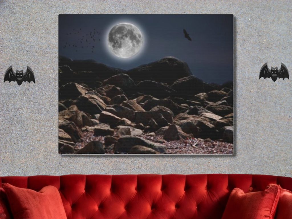 Gothic Landscape Canvas Art Print, Bats Full Moon Wall Decor, Dark Aesthetic, Halloween Wall Decoration - Image 2