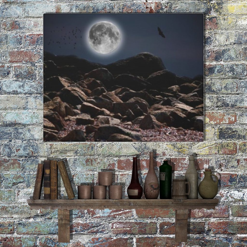 Gothic Landscape Canvas Art Print, Bats Full Moon Wall Decor, Dark Aesthetic, Halloween Wall Decoration - Image 3