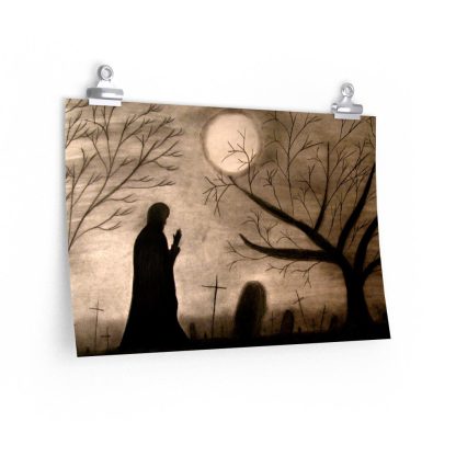 Praying Cloaked Figure In Cemetery Wall Art Poster