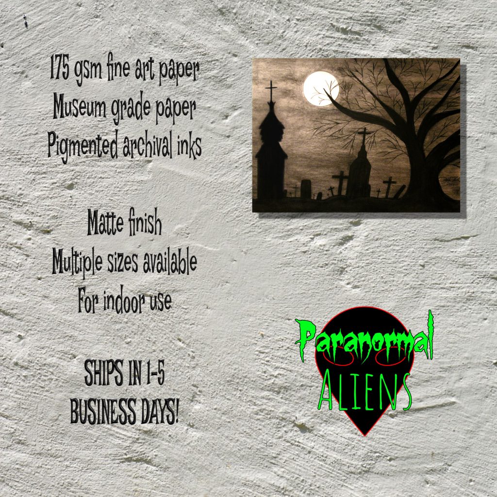Cemetery Print Wall Art, Gothic Moonlit Halloween Poster, Spooky Landscape, Horror Drawing, Graveyard Art Print, Horror Gift - Image 5