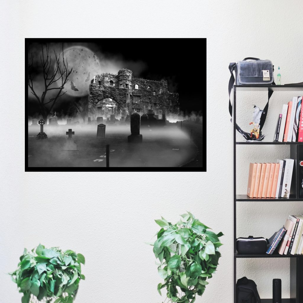 Gothic Castle Cemetery Wall Art, Dark Landscape Poster, Gothic Picture, Halloween Print, Black And White Cemetary Photo - Image 4