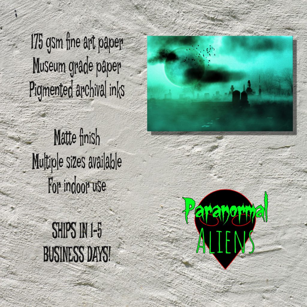 Creepy Moonlit Cemetery Print, Graveyard Wall Art, Halloween Poster, Dark And Moody Gothic Bats, Cemetary Photo - Image 5