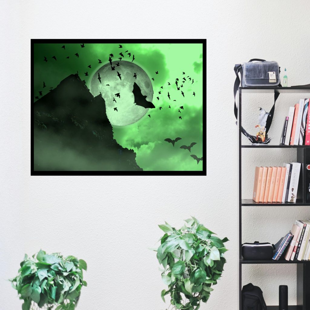 Castle Goth Wall Art, Gothic Bats Green Poster, Macabre Art, Gift For The Home, Dark Landscape, Halloween Decor, Creepy Wall Art - Image 4