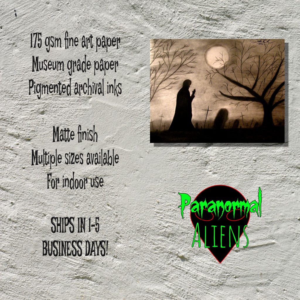 Cemetery Print, Cloaked Figure Black And White Horror Drawing, Horror Wall Art, Dark Landscape, Macabre Art, Graveyard Poster Print - Image 5