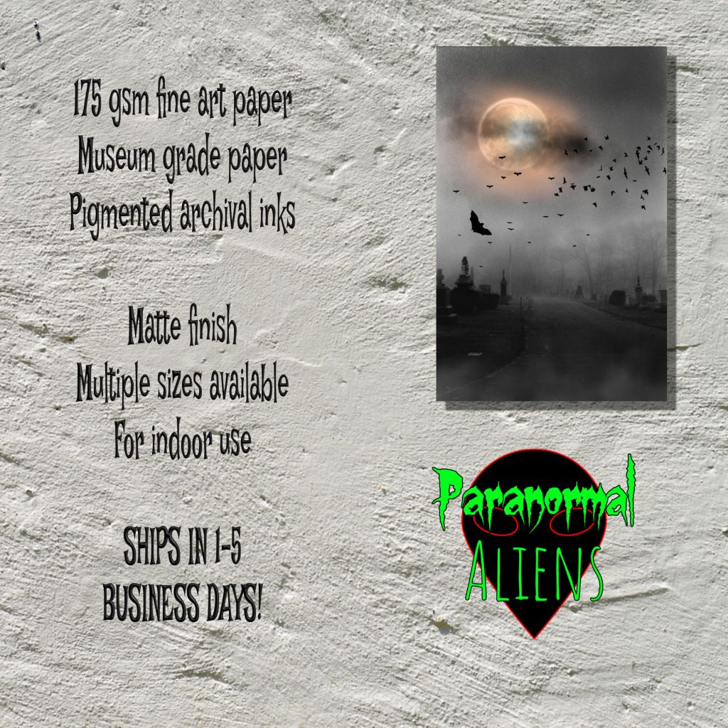 Halloween Art Print, Cemetary Wall Art, Spooky Landscape, Gothic Bats, Moonlit Cemetery Photo, Dark And Moody Poster - Image 5