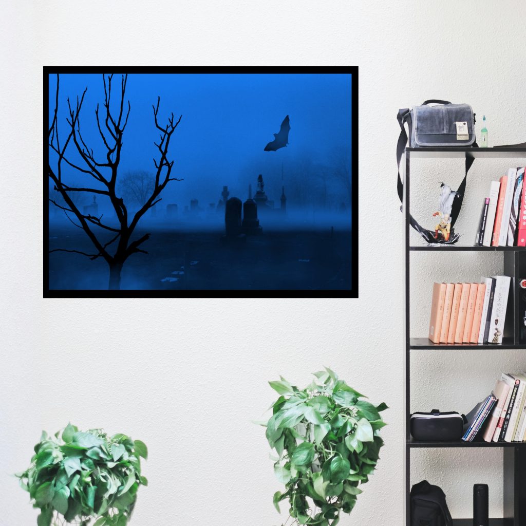 Gothic Bats Moonlit Cemetery Print, Graveyard Wall Art, Halloween Picture, Dark Art Print, Cemetary Poster - Image 4