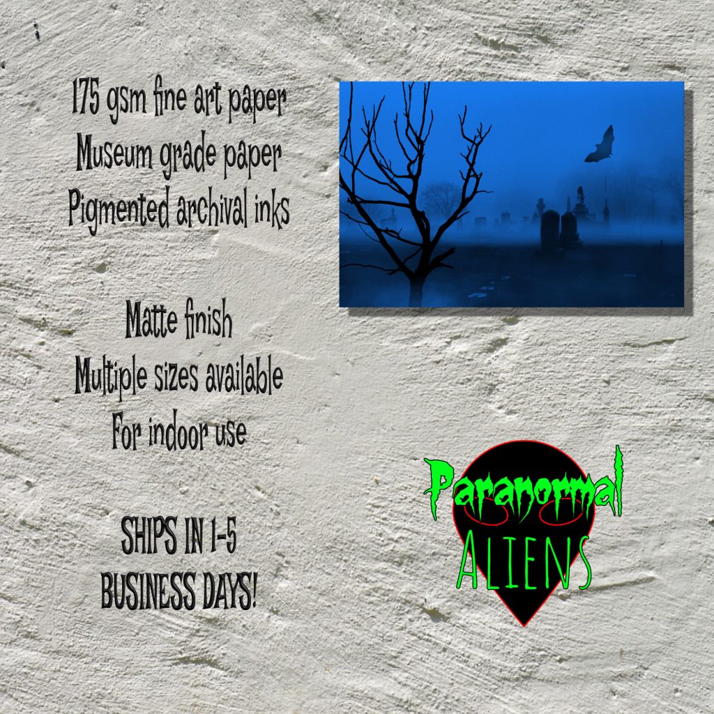 Gothic Bats Moonlit Cemetery Print, Graveyard Wall Art, Halloween Picture, Dark Art Print, Cemetary Poster - Image 5