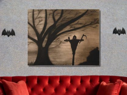 Creepy Scarecrow Halloween Print Canvas, Goth Wall Art, Horror Creepy Wall Art, Drawing, Dead Tree, Halloween Gift - Image 2