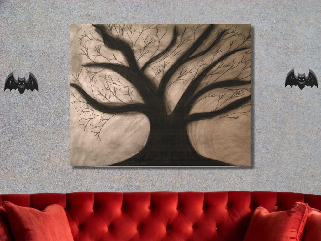 Creepy Dead Tree Horror Drawing Canvas Print, Creepy Wall Art, Halloween Print Canvas, Moody Goth Wall Art - Image 2
