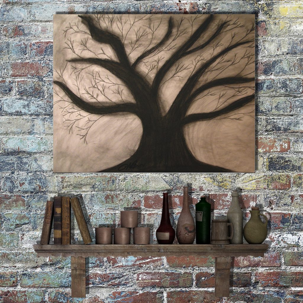 Creepy Dead Tree Horror Drawing Canvas Print, Creepy Wall Art, Halloween Print Canvas, Moody Goth Wall Art - Image 3